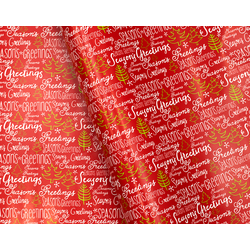 Christmas Wrapping Paper - 500mm x 60M - Season's Greetings with Green on Red