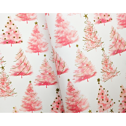 Christmas Wrapping Paper - 500mm x 60M - Pink & Gold Christmas Tree