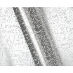 Christmas Wrapping Paper - 500mm x 60M - Metallic Silver Merry Christmas