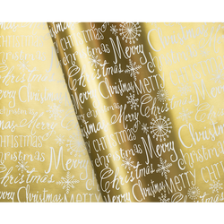 Christmas Wrapping Paper - 500mm x 60M - Metallic Gold Merry Christmas 
