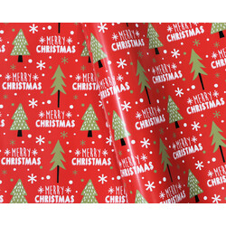 Wrapping Paper - 500mm x 60M - Christmas Wrapping Paper - Gold Trees & Merry Christmas on Red