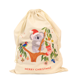 Christmas Australiana - Natural Calico Bag Santa Sack - 50cm x 70cm with Drawstrings