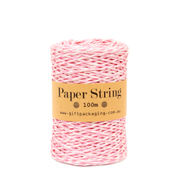 Paper Twine - 2mm x 100metres - Light Pink/White Paper String