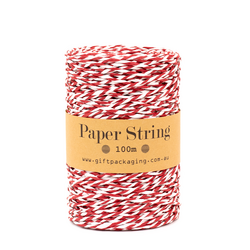 Paper Twine - 2mm x 100metres - Red/White Paper String