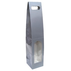Premium Single Wine Bottle Gift Bags with Clear Window - Glossy Silver
