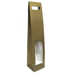 Premium Single Wine Bottle Gift Bags with Clear Window - Glossy Gold