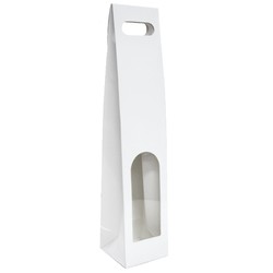 Premium Single Wine Bottle Gift Bags with Clear Window - Glossy White
