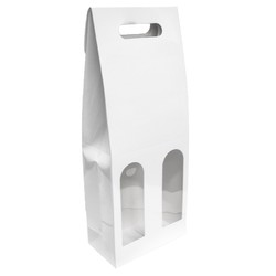 Premium Double Wine Bottle Gift Bags with Clear Window - Glossy White