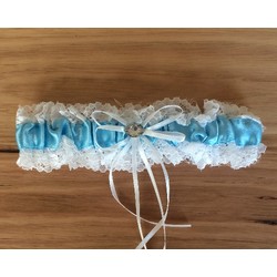 Blue and White Lace Wedding Garter with Bead and Satin Bow