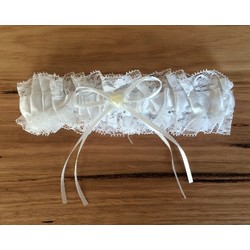 White Lace Wedding Garter with Heart Bead and Satin Bow