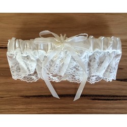 White Lace Wedding Garter with Beaded Flower and Satin Bow