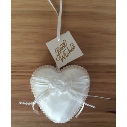 White Satin Wedding Heart with Flower and Bow Detail