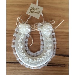 White Satin Lace Wedding Horse Shoe with Embroidery