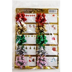 10 x Adhesive Christmas Gift Tags and Mini Bows