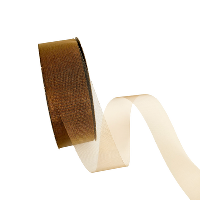 Sheer Organza Cut Edge Ribbon - 25mm x 50m - Copper Brown