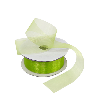 Sheer Organza Cut Edge Ribbon - 25mm x 50m - Lime Green