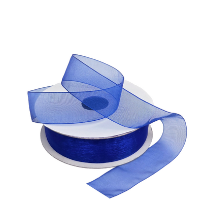 Sheer Organza Woven Edge - 25mm x 25m - Blue