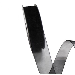 Sheer Organza Woven Edge - 25mm x 25m - Black