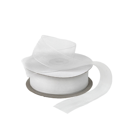 Sheer Organza Woven Edge - 25mm x 25m - White