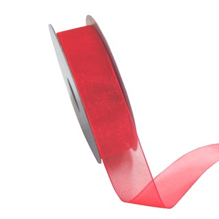 Sheer Organza Woven Edge - 25mm x 25m - Red