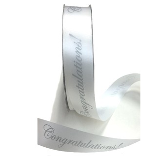 Printed Florist Tear Ribbon - 30mm x 91M - Congratulations! - Silver