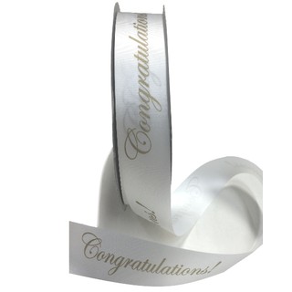 Printed Florist Tear Ribbon - 30mm x 91M - Congratulations! - Gold