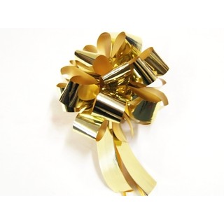 12 x Pull String Pom Pom Bow - Metallic Gold