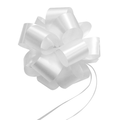 12 x Pull String Pom Pom Bows - White Gift Bows