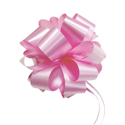 12 x Pull String Pom Pom Bows - Light Pink Bow