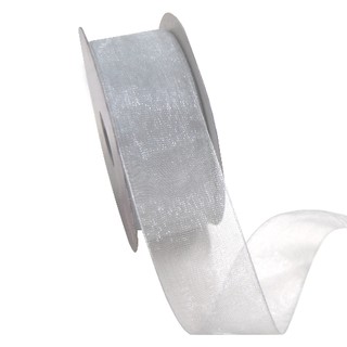 Sheer Organza Woven Edge - 38mm x 25m - Silver
