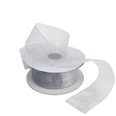 Sheer Organza Woven Edge - 38mm x 25m - Silver