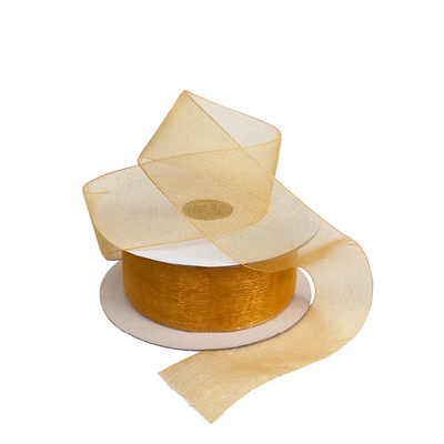 Sheer Organza Woven Edge - 38mm x 25m - Gold