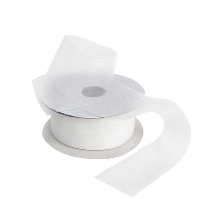 Sheer Organza Woven Edge - 38mm x 25m - White