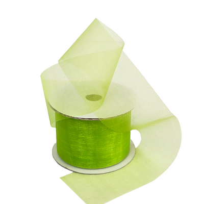 Sheer Organza Cut Edge Ribbon - 50mm x 25m - Lime Green