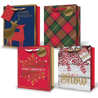 Foil Christmas Bags - Merry Christmas Assortment - Medium To Large