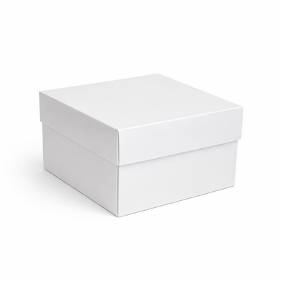 Two-Piece Base & Lid Medium Square Box - Gloss Paperboard - 160 x 160 x 100mm - White