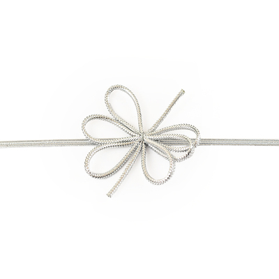 5cm Elastic Bow - 6 Loop Bow with 18cm Loop - Metallic Silver