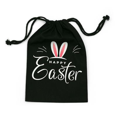 Easter Bags - Bunny Ears - Black Calico Bags 20cm x 30cm with drawstrings