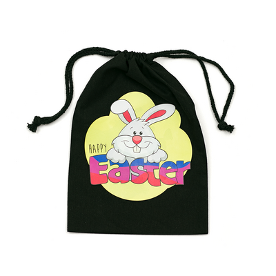 Easter Bags - Bunny on Yellow - Black Calico Bags 20cm x 30cm with drawstrings