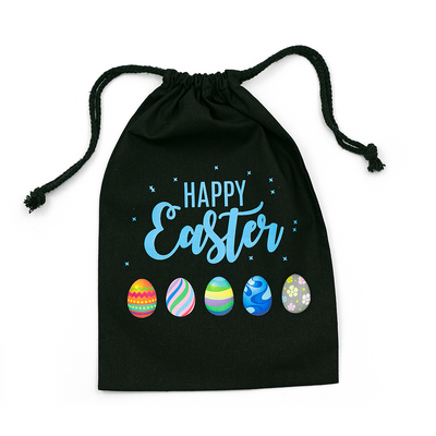 Easter Bags - Multi Eggs - Black Calico Bags 20cm x 30cm with drawstrings