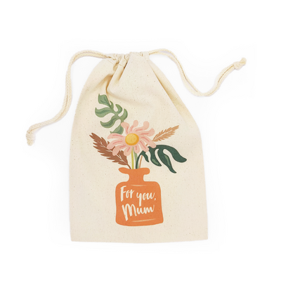 Mother's Day Bags - Vase of Flowers - Calico Bags 20cm x 30cm with drawstrings