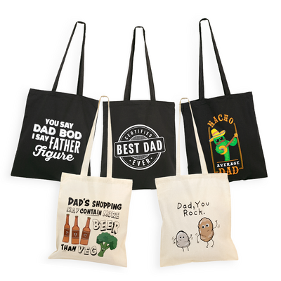 Father's Day Bag Assorted Pack of 25 - Calico Bag 37cm x 42cm with Two Long Handles
