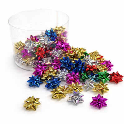 100 Pack of Itsy Bitsy - 2.5cm Metallic Star Bows - Assorted