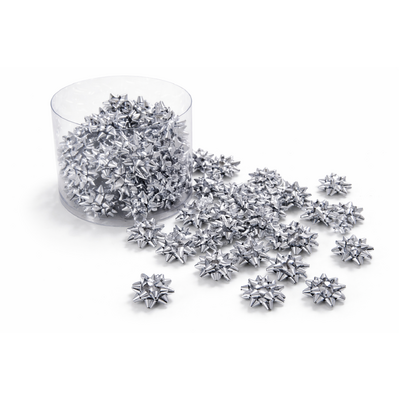 100 Pack of Itsy Bitsy - 2.5cm Metallic Star Bows - Silver
