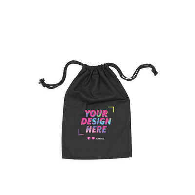 Custom Printed Black Calico Bags 20cm x 30cm with Drawstrings - Your Logo