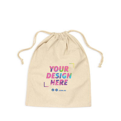Custom Printed Natural Calico Bags 30cm x 40cm with Drawstrings - Your Logo