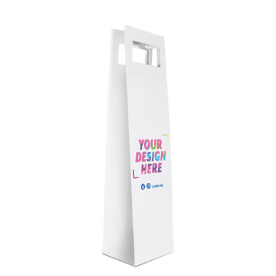 Custom Printed - Kraft Bags - Premium Die Cut White Single Wine Bottle Gift Bag