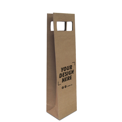 Custom Printed - Kraft Bags - Premium Die Cut Kraft Brown Single Wine Bottle Gift Bag