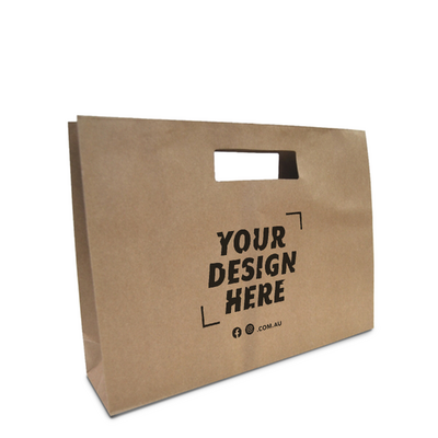 Custom Printed - Kraft Bags - Premium Die Cut Kraft Brown Medium Boutique Gift Bag