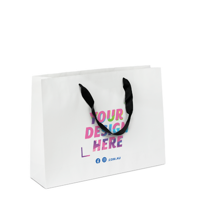 Custom Printed Kraft Bags - Premium White Medium Boutique Gift Bag - Black Handles